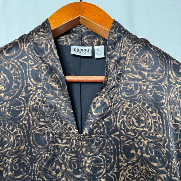 Vintage Chicos Design 100% Silk Brown Tan Black Filigree Print Tunic Jacket - Picture 7 of 11